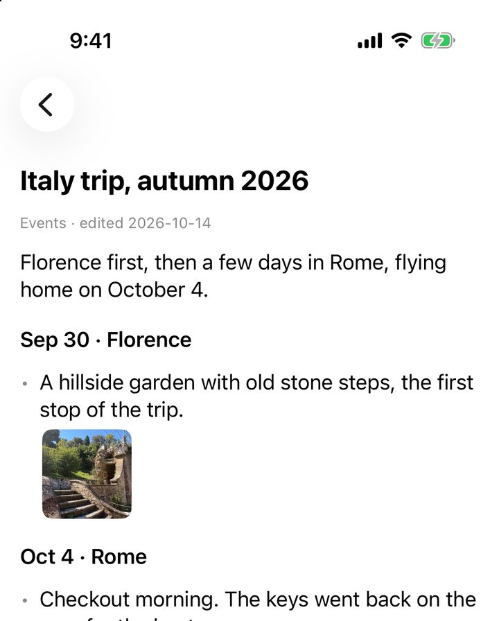 A wiki page about a trip, written by an assistant